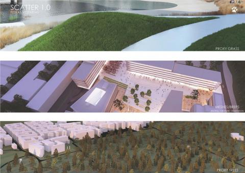 Scatter is a plug-in for grasshopper to distribute geometry with attributes.

It is useful to bake large amount of objects instantly (for example